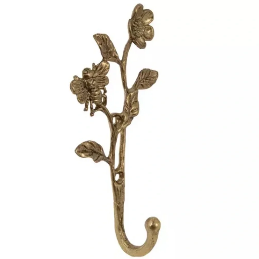 (2) Gold Flower & Bee Metal Wall Hook
